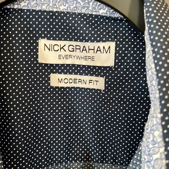 Nick Graham | Men’s Blue Modern Fit Long Sleeve Dress Shirt | Size Large | 0031 - Picture 4 of 10